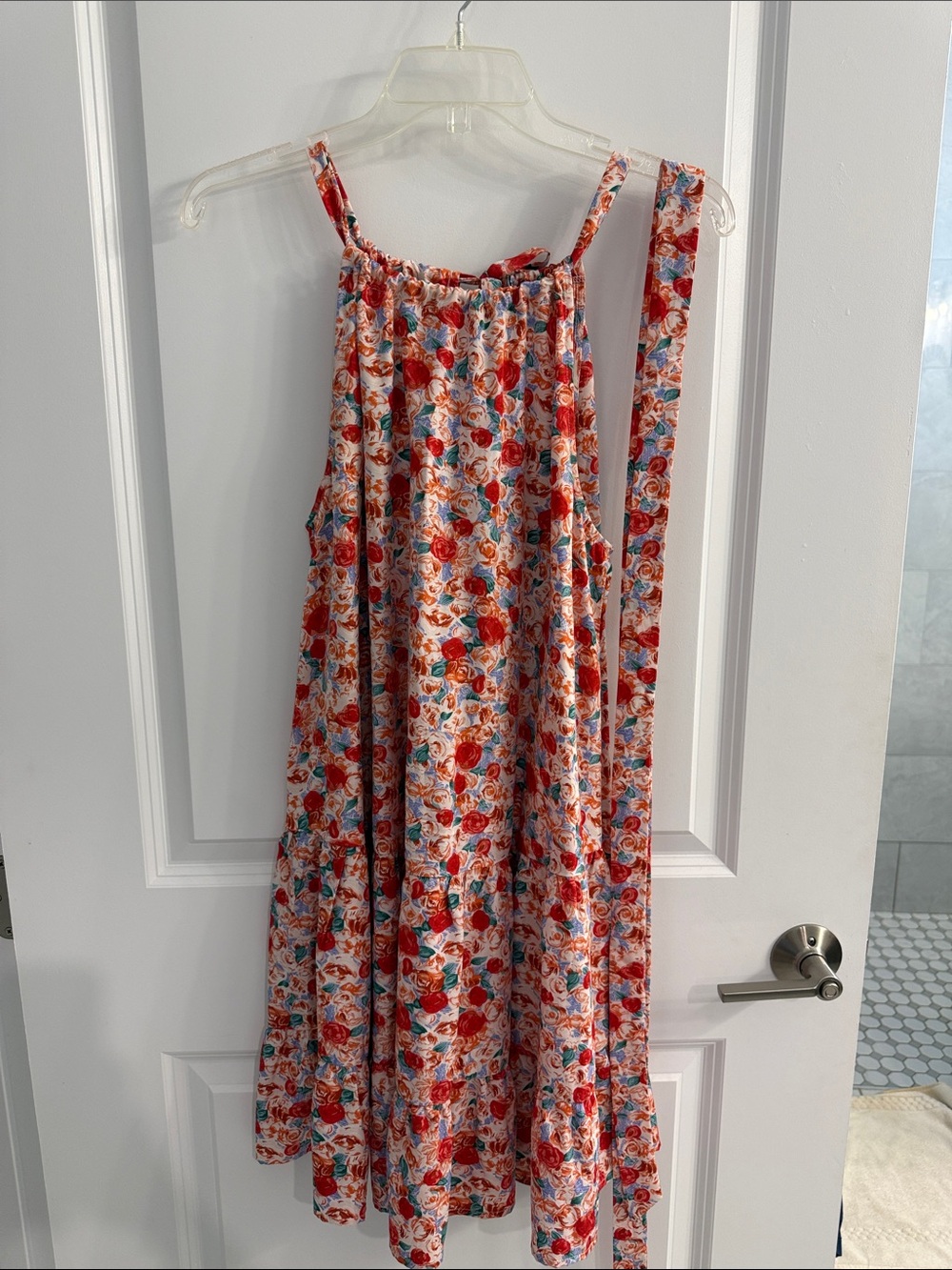 Floral Maternity Strappy Sundress in Red & Blue